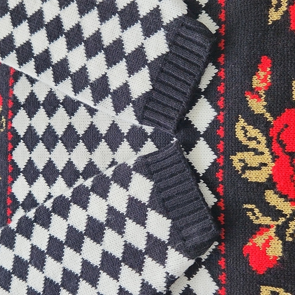 Trimmings Floral Checkered Knitted Pattern Sweater sz L - Picture 9 of 11
